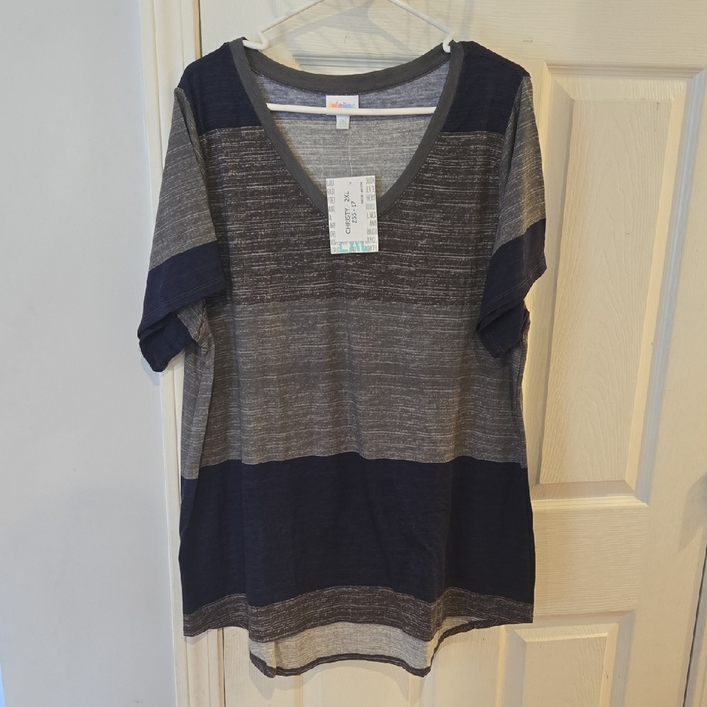 LuLaRoe Gray and Blue Boxy Short Sleeve Tee